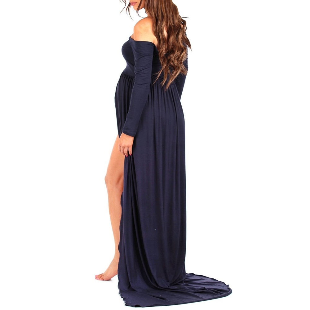 Off Shoulder Ruched Maternity Dress Photoshoot - Picture 4 of 5